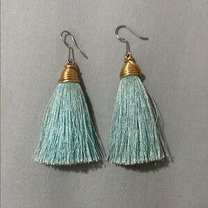 Elegant Gold and Blue Tassel Earrings